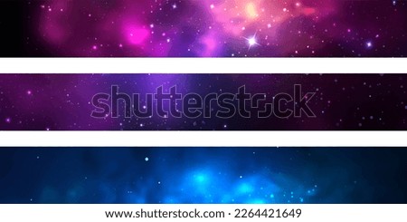 Space background with realistic nebula and shining stars. Decorative washi tape with galaxy