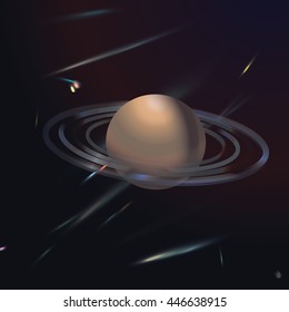 Space background, realistic planet Saturn and stars vector