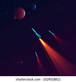 space background with rockets flying to other planets