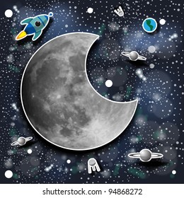 Space Background with Rockets, Planets and Moon