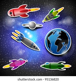 Weltraum-Hintergrund mit Raketen, Planeten und Mond