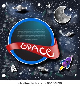 Space Background with Rockets, Planets and Moon