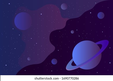 Space background with Saturn, planets, stars, black hole, nebula. Universe. Vector illustration.