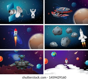 Space background scene set illustration