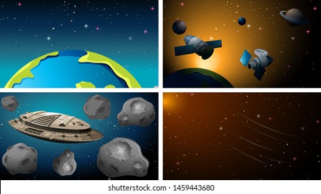 Space background scene set illustration