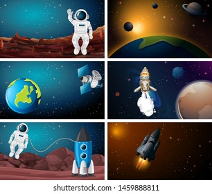 Space background scene set illustration