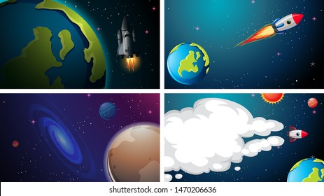 Space background scene set illustration