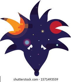 Space background in a shape of a lonely cartoon hedgehog