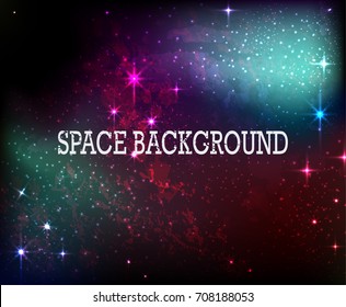 Space background, sky, stars, and planets in beautiful colors. Vector illustration