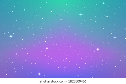 Space background. Soft purple cosmos with shining stars. Colorful starry galaxy. Bright infinite universe and stardust. Magic milky way. Vector illustration.