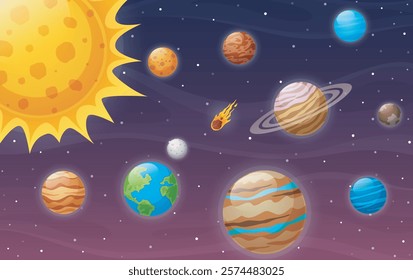 Space background with solar system planets in universe