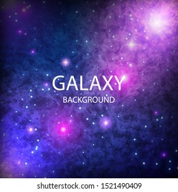 Space background with stardust and shining stars. Realistic colorful cosmos with nebula . Blue galaxy backdrop. Beautiful outer space. Infinite universe. Vector Eps 10
