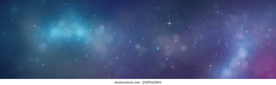 Fundo do espaço com brilho estrelado de constelações. Vista do universo sem fim com poeira estelar e estrelas brilhantes. Espaço infinito realista com nebulosa.	
