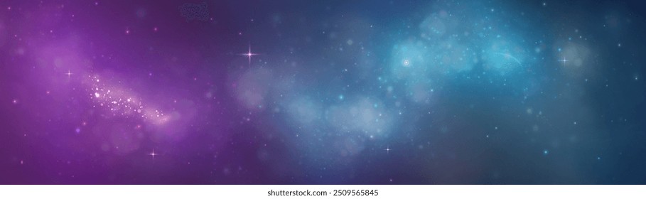 Fundo do espaço com brilho estrelado de constelações. Vista do universo sem fim com poeira estelar e estrelas brilhantes. Espaço infinito realista com nebulosa.	
