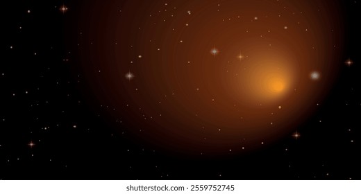 The space background of the starry sky has a bright yellow glow. Vector on a black background