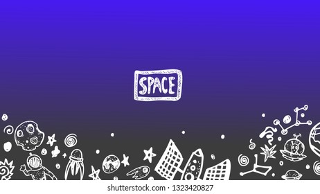 Space background with stars, spaceships, aliens and planents