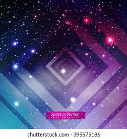 Space background with stars and white stripes. Vector illustration