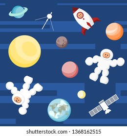 Space background template design with astronauts, planets and spacecrafts
