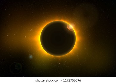 Space background with total solar eclipse