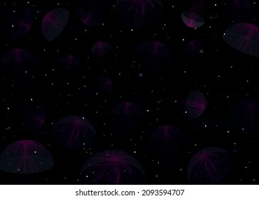 Space. Background. Transparent cosmic jellyfish against the background of the dark starry sky. Vector illustration.