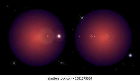 Space background with two planets and stars. Copy space for your text. Template, space, universe. Vector illustration