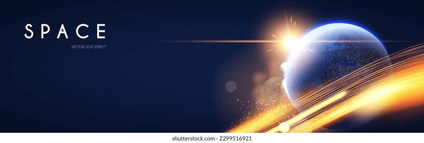 Space background. Universe, Earth planet and motion light. Futuristic design