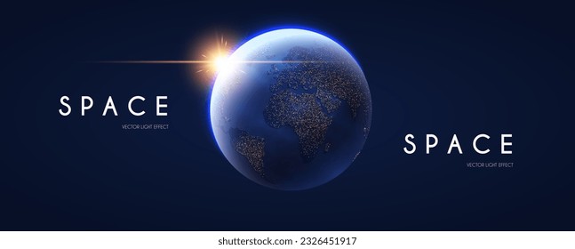 Space background. Universe, Earth planet and motion light. Futuristic design