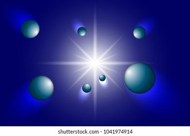 Space background. Universe with planets and big shiny star. Vector illustration EPS10