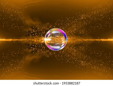 Space background. Volumetric image of a soap bubble. The sign is shiny and iridescent. Vector graphics for decoration.