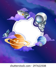 Space background with white frame vector illustration