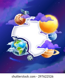 Space background with white frame vector illustration