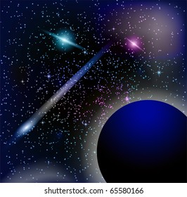 Space background,planet and bright stars in cosmos.  EPS10 vector illustration