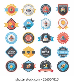 Space badge banner flat design background set, eps10