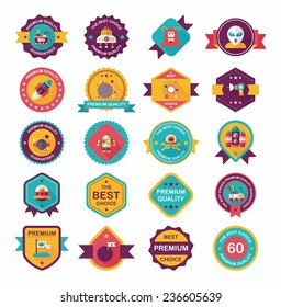 Space badge banner flat design background set, eps10