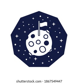 space badge with mars planet with flag line style vector illustration design