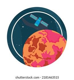 Weltraumschild mit Satelliten- und Marsplanet