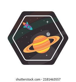 placa espacial con saturn y cohete