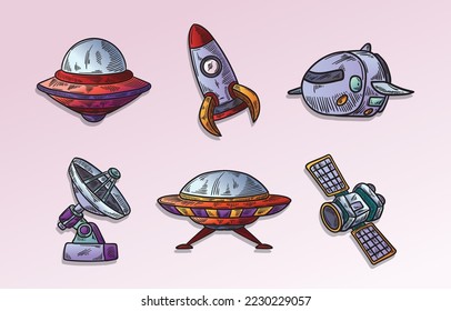 Space Badge Vintage, Rocket, ufo, Shuttle Ship, Space Vission, Spaceship