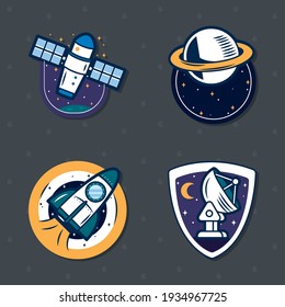 space badges with related symbols