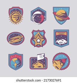 space badges retro icon set