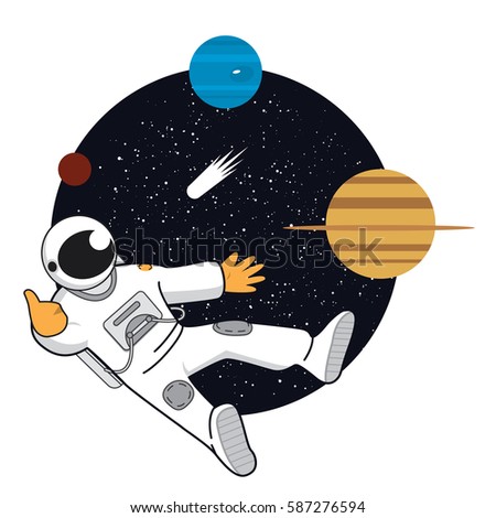 Space banner with astonaut, Neptune, Saturn, Uranus. Vector illustration Stock photo © 