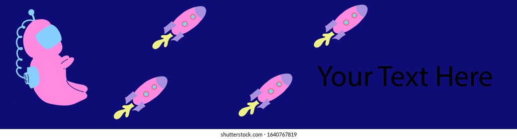 Space banner with astronaut spaceshuttles. Your text here. Vector design of a banner bright vivid modern colors pastel concept art