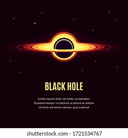 Space banner with black hole. Space research concept banner, exploring outer spase. Flat style vector illustration