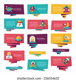 Space banner flat design background set, eps10