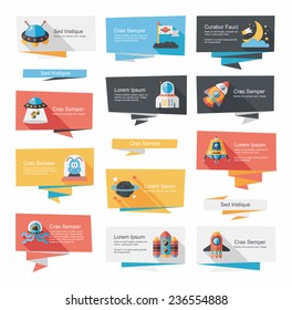 Space banner flat design background set, eps10