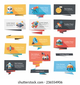 Space banner flat design background set, eps10