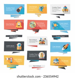 Space banner flat design background set, eps10
