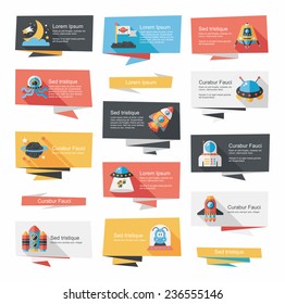 Space banner flat design background set, eps10