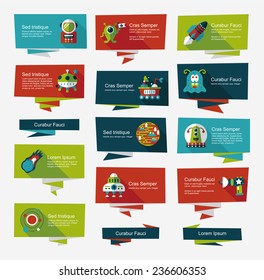 Space banner flat design background set, eps10