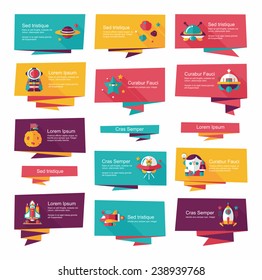 Space banner flat design background set, eps10